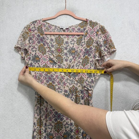 Patrons of Peace Dress Womens Small Floral Wrap Maxi Boho Flutter Sleeve V Neck - Picture 6 of 11